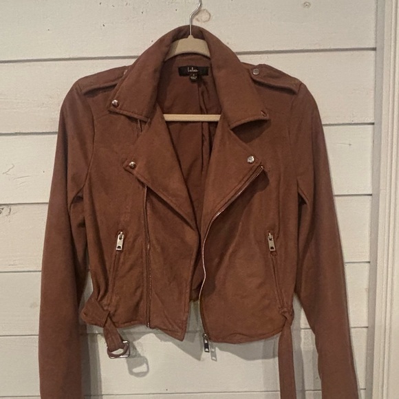 Lulu's Brown Faux Suede Moto Jacket in size small - Picture 7 of 10